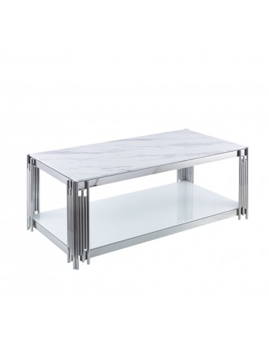 Table Basse FLUTE Chrome plateau en verre 120x60x45 cm Profitez des Offres !