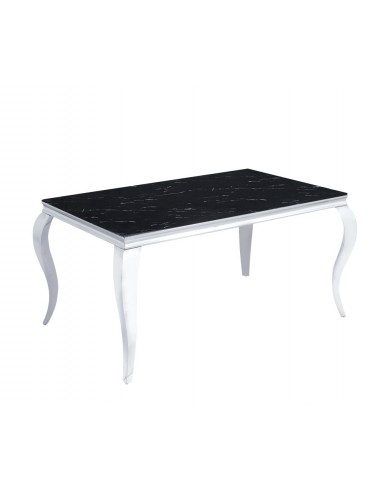 Table à manger BAROQUE 6 à 8 couverts pieds chrome plateau en verre 180x90 cm pas chere