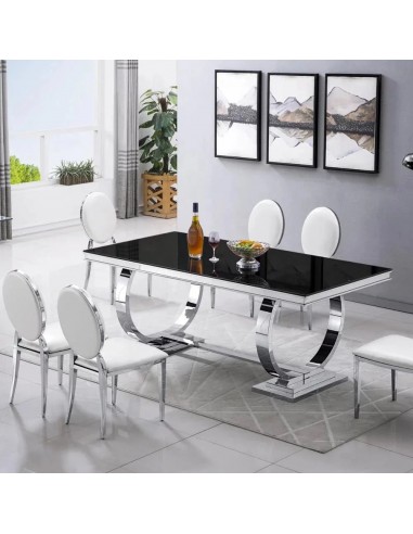 Table à manger 6 à 8 personnes OMEGA Chrome verre 180x90 cm les ctes