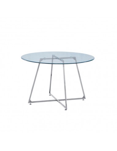 Table à manger ronde 4 personnes HELOISE Chrome en verre trempé D120 cm Pour