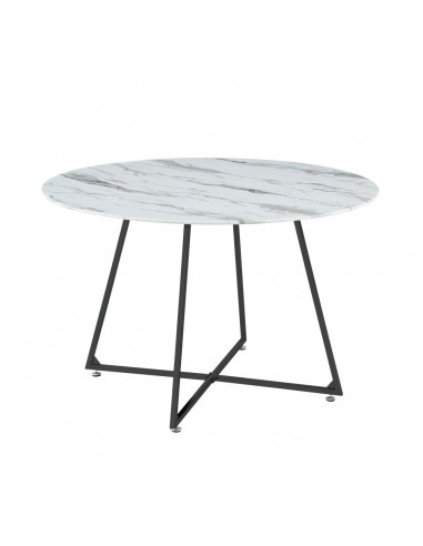 Table à manger ronde 4 personnes HELOISE Métal noir verre trempé D120 cm store