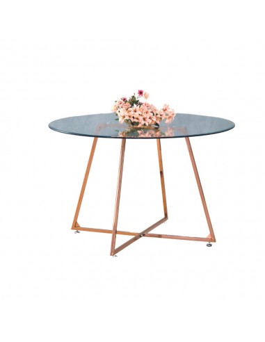 Table à manger ronde 4 personnes HELOISE Gold rose verre trempé D120 cm en linge