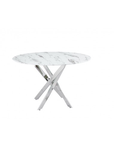 Table a manger ronde JESSICA chrome XXL 120 cm 4 couverts Pour