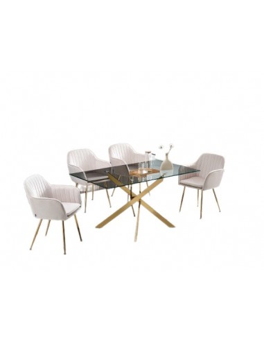 Table Repas JESSICA Gold et plateau en verre 150 cm 4 à 6 couverts votre