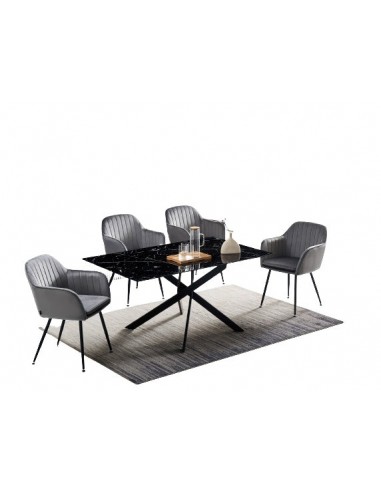 Table Repas JESSICA XXL Métal noir et plateau en verre 180 cm 6 à 8 couverts vous aussi creer 