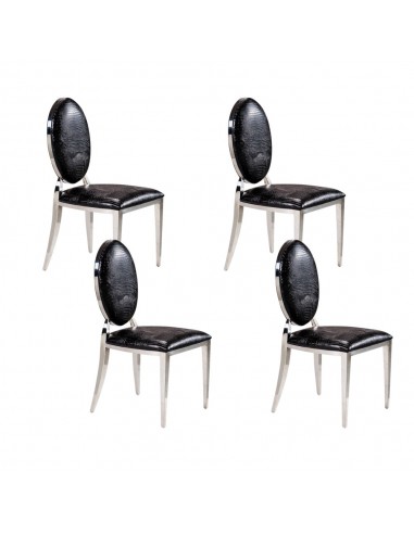 Lot de chaises MEDAILLON en simili cuir croco noir de France