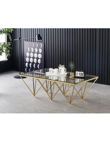 Table Basse GIZE rectangle Gold et plateau en verre 130X70X42 cm Véritable concentré