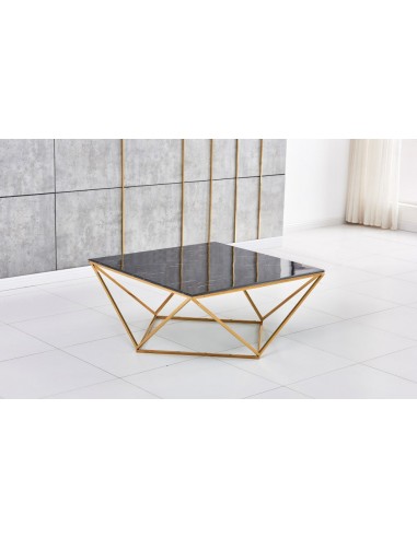 Table Basse ALINA Gold plateau en verre trempé 80x80x45 cm le des métaux précieux