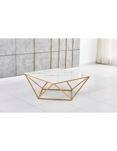 Table Basse carrée ALINA Gold XXLverre 100x100x45 cm Profitez des Offres !