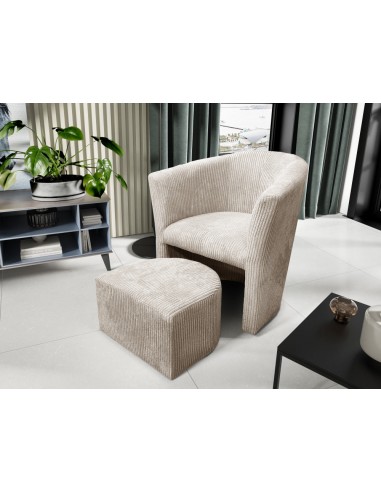 Fauteuil LINA + pouf velours cotelé pas chere