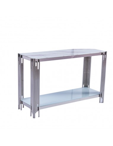 Console FLUTE Chrome plateau verre 120x40x78 cm pas cher 