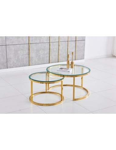 Lot de 2 tables Basses Gigogne ARTO Gold et plateau en verre en ligne des produits 