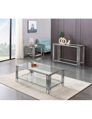 Table Basse FLUTE Chrome et plateau en verre 120x60x45 cm suggérées chez