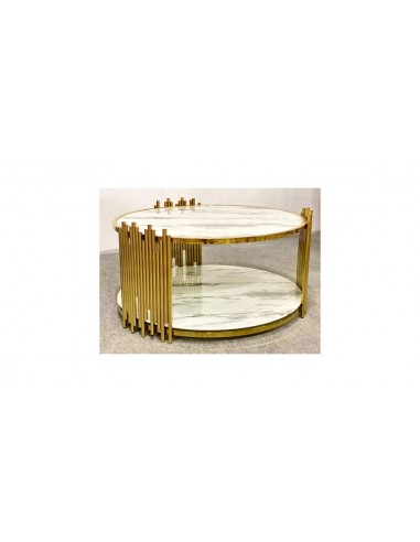 Table Basse ronde STICK Gold et plateau en verre D90 H45 cm 2023