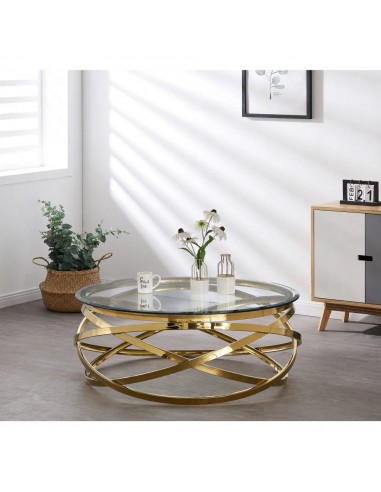 Table Basse EVOL structure Gold et plateau en verre D 90cm paiement sécurisé