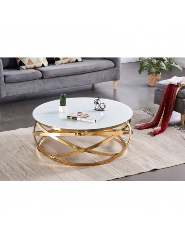 Table Basse EVOL structure Gold et plateau en verre D 80cm ouvre sa boutique