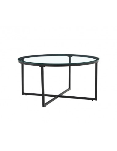 Table basse ronde LORIE métal noir plateau en verre D90 cm Venez acheter