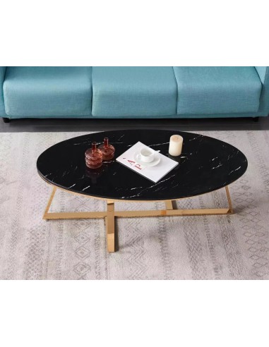 Table basse ovale GAMMA plateau Granite 120x60 cm en linge