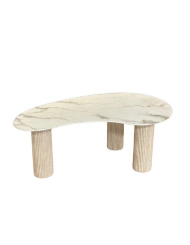 Table basse PYLONE pieds Beige et plateau en verre marbré blanc Comparez et commandez 