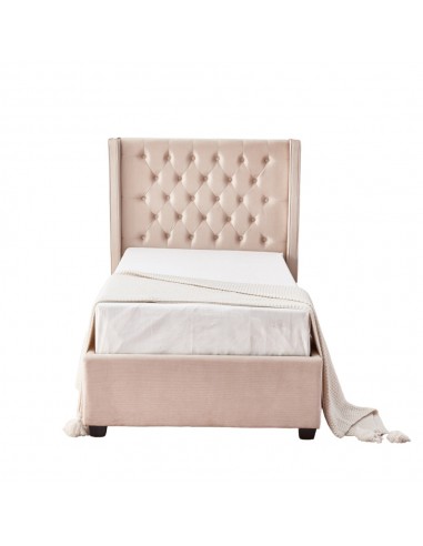 Lit 1 Place 90x190 Cm Velours Beige Clouté Eres Sommier Inclus 50% de réduction en Octobre 2024