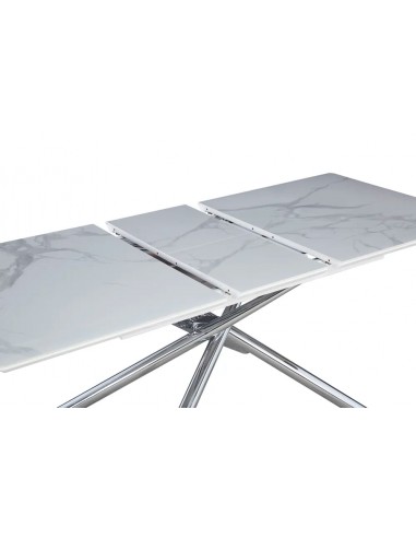 Table extensible ZEPHIR Chrome plateau Céramique Marbré blanc est présent 