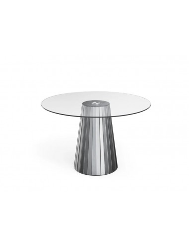 Table ronde DISCO miroir gris plateau transparent 2024