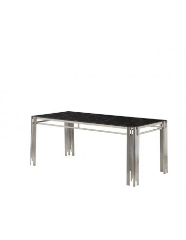 Table à manger FLUTE Chrome Plateau en verre Marbré 150 cm Livraison rapide