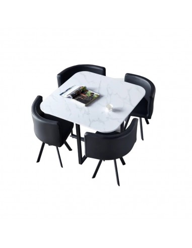 Ensemble Table et 4 chaises VENDOME bois marbré blanc pieds métal Le MVP de beaucoup