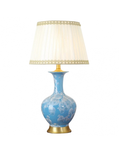 Lampe de Table en céramique bleu à motif avec abat-jour en tissu BOLD Profitez des Offres !