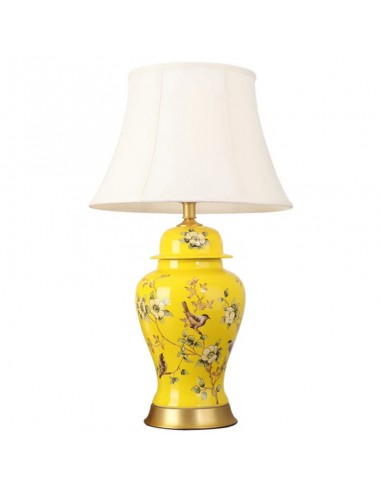 Lampe de Table en céramique jaune à motif fleuri avec abat-jour en tissu VIOLET Fin de série