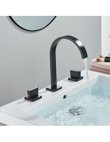 Robinet salle de bain lavabo minimaliste poignées déportées - Noir mat - Laiton Découvrez la collection