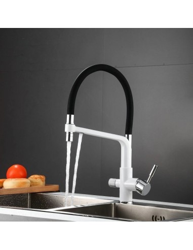 Robinet cuisine évier flexible double robinet purificateur d'eau - Blanc - Laiton ouvre sa boutique