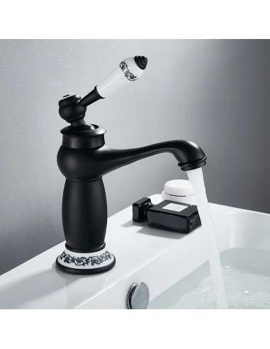 Robinet lavabo salle de bain rétro poignée céramique - Noir - Laiton en ligne