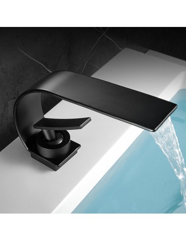 Robinet lavabo salle de bain plat incurvé - Noir destockage