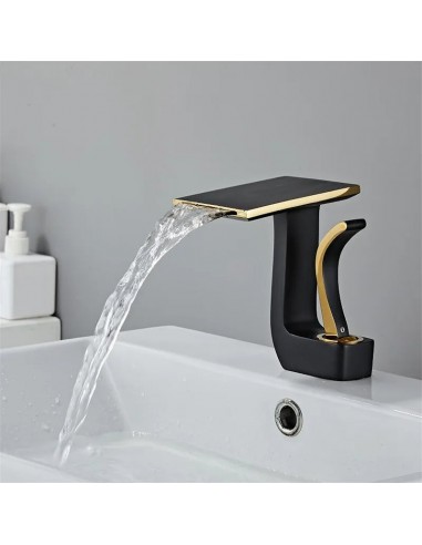 Robinet lavabo salle de bain plat géométrique mitigeur design - Noir - Laiton Livraison rapide